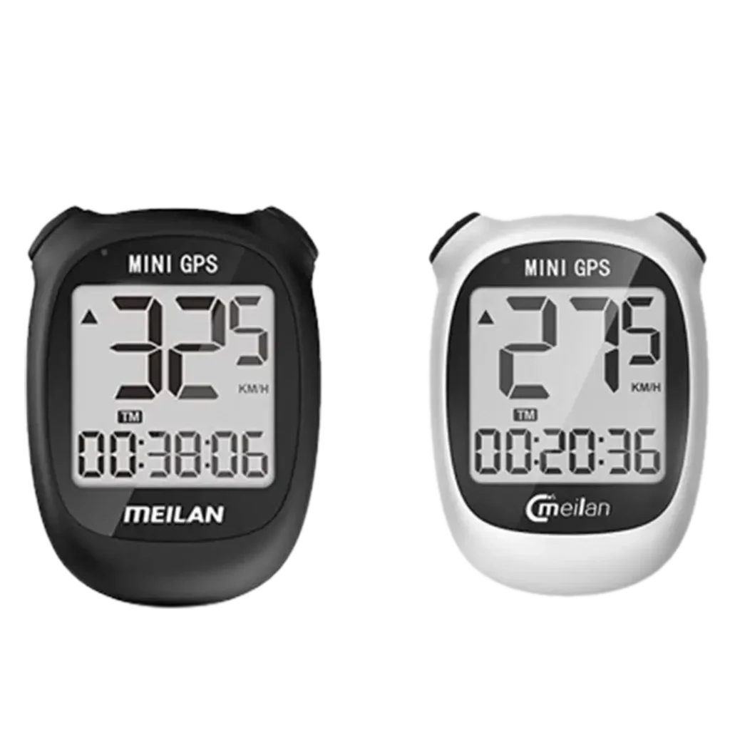 The Meilan M3 Mini GPS speedometers in black and white, offering the best bicycle speedometer experience with compact GPS tracking.