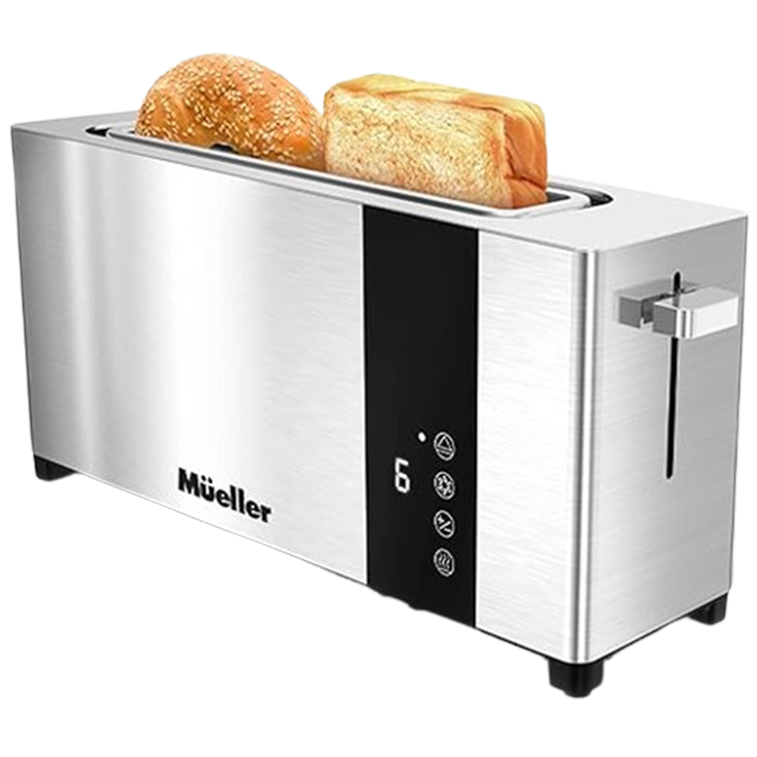 The Mueller Ultratoast 4-Slice Toaster offers a spacious design for various bread types, making it the best affordable toaster for families or toast lovers.