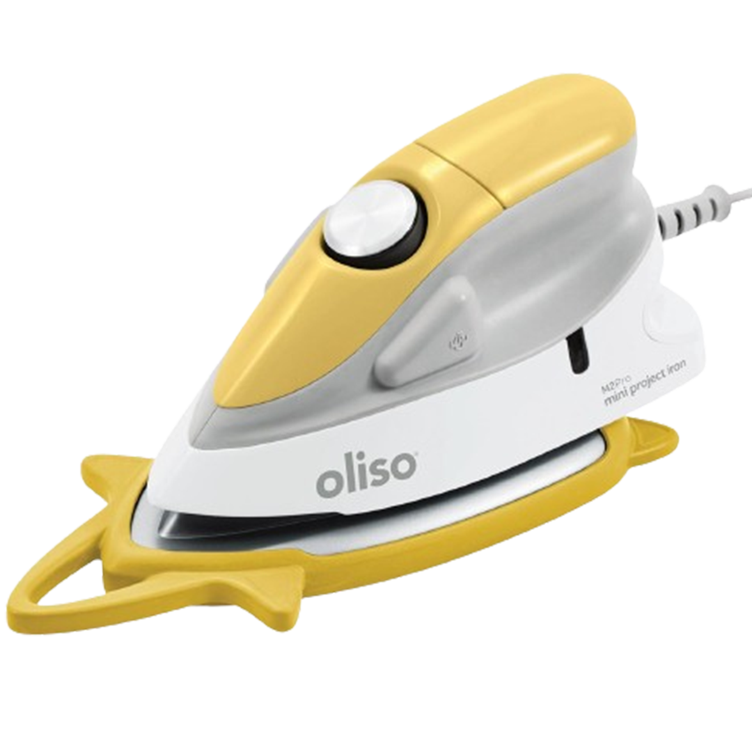 The Oliso M2 Mini Project Steam Iron in various colors, showcasing its appeal as one of the best steam irons for quilting, perfect for crafters who appreciate a pop of color.