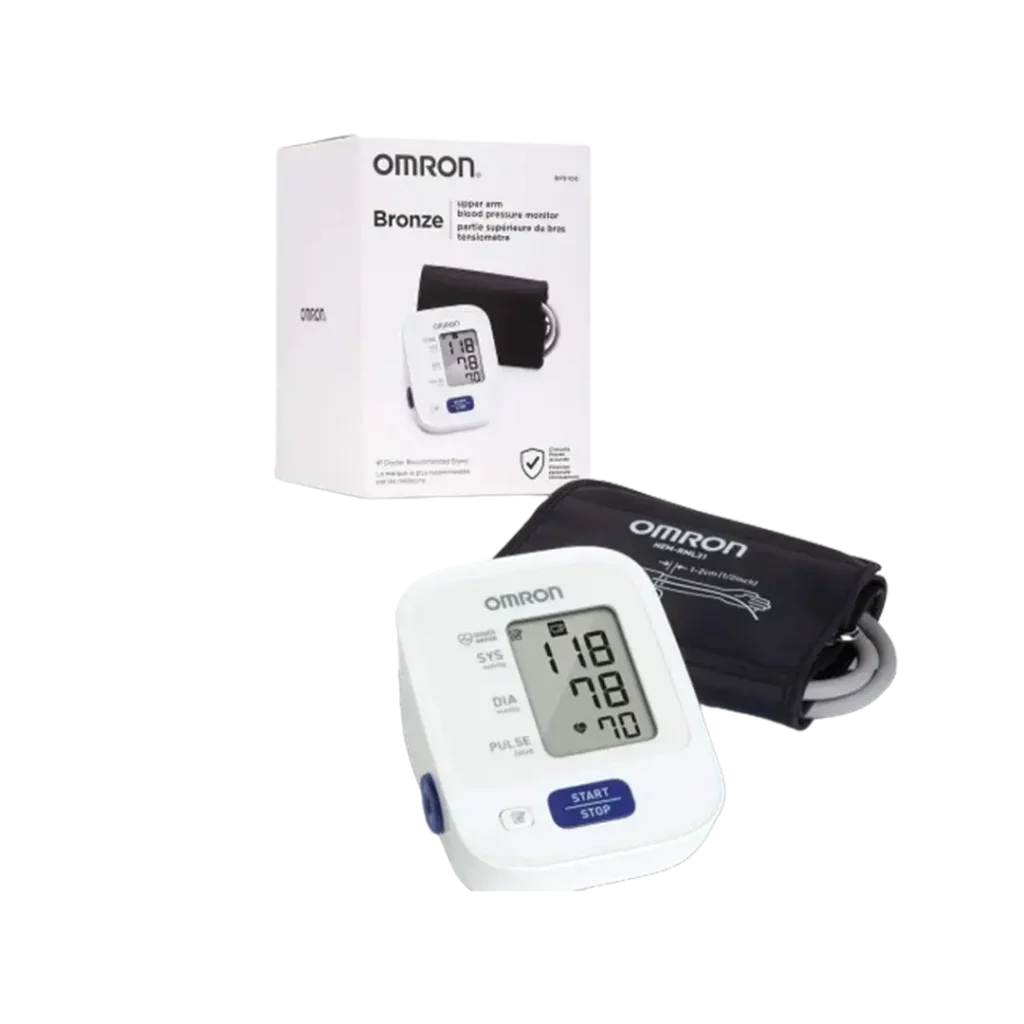 The Omron Bronze blood pressure monitor is featured as a top selection for at-home blood pressure management, known for its dependability and straightforward design.