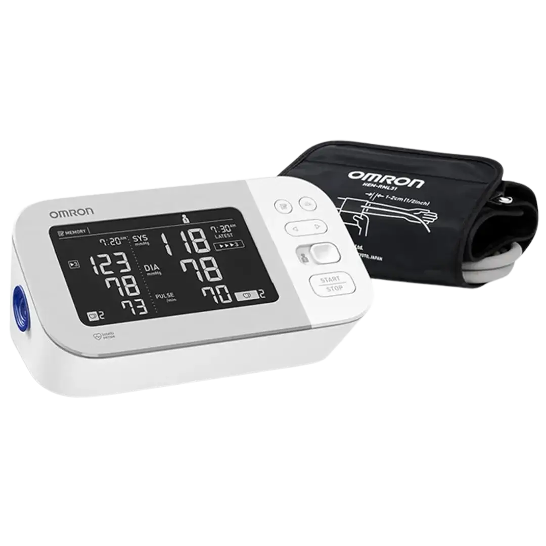The Omron Platinum blood pressure monitor is presented, renowned for setting the standard in home health monitoring with its precision and advanced capabilities.