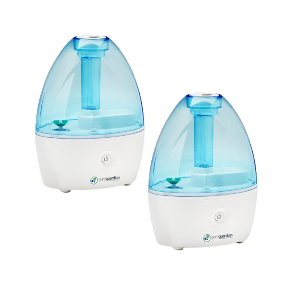 PureGuardian's Cool Mist Humidifier appears in the lineup of the best plant humidifiers, with a transparent blue tank and compact size for easy placement.