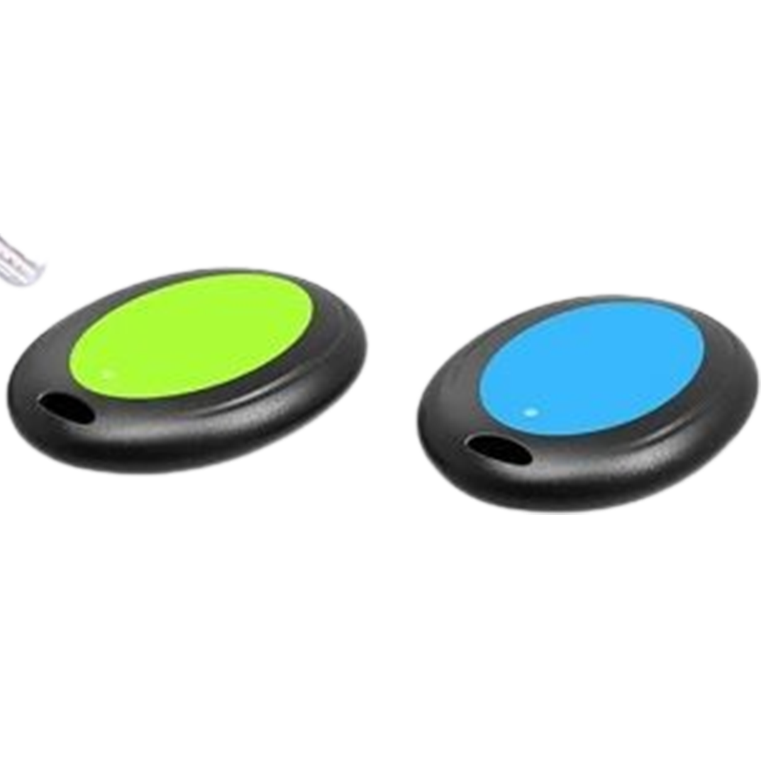 Close-up of colorful Reyke key finders, engineered to be the best key finder for elderly users who need reliable item tracking.