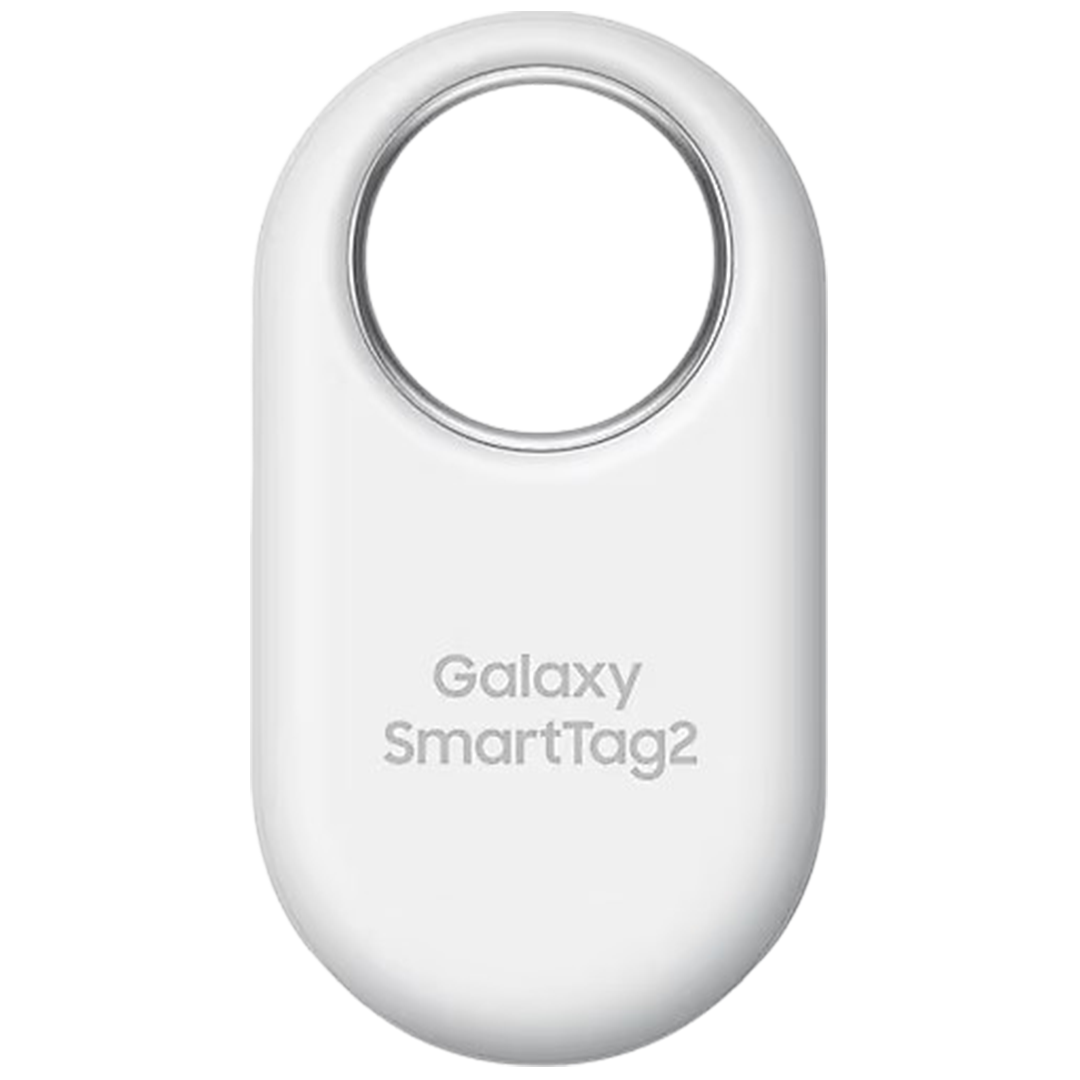 The minimalist design of the Samsung Galaxy SmartTag2 in white, crafted for Android users who prefer a sleek, modern approach to key tracking.