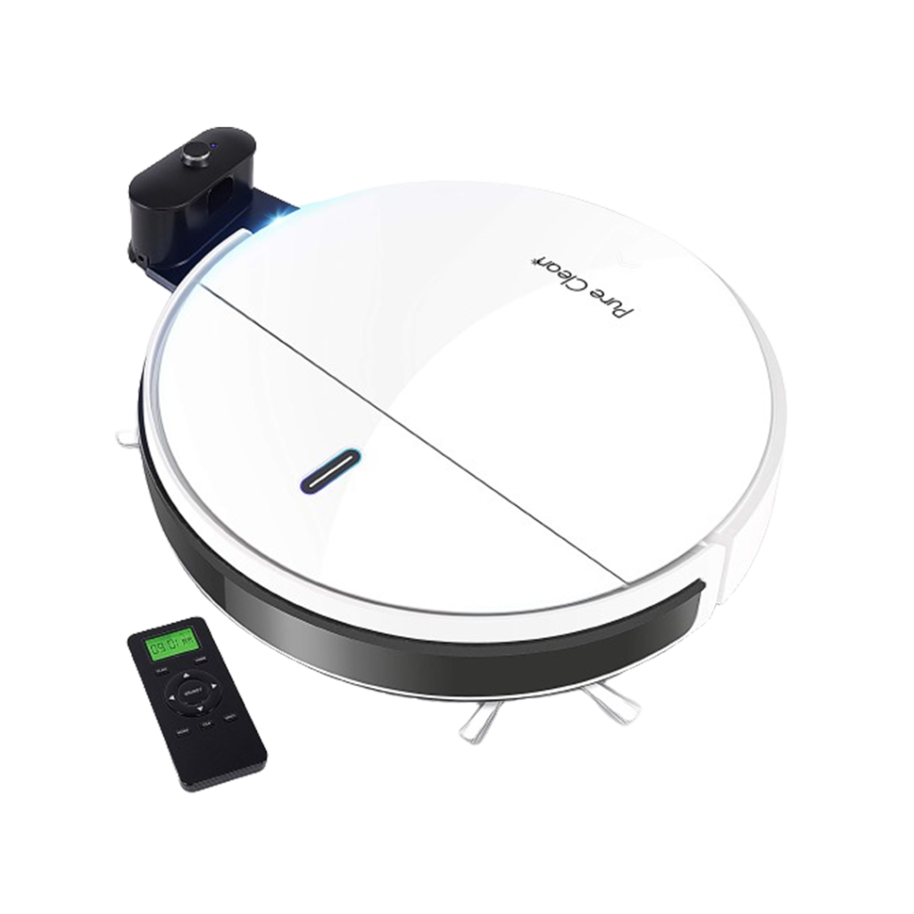 The SereneLife Robot Vacuum, shown with its unique black finish and blue trim, combines economical pricing with sophisticated mapping technology for a spotless and efficient clean.