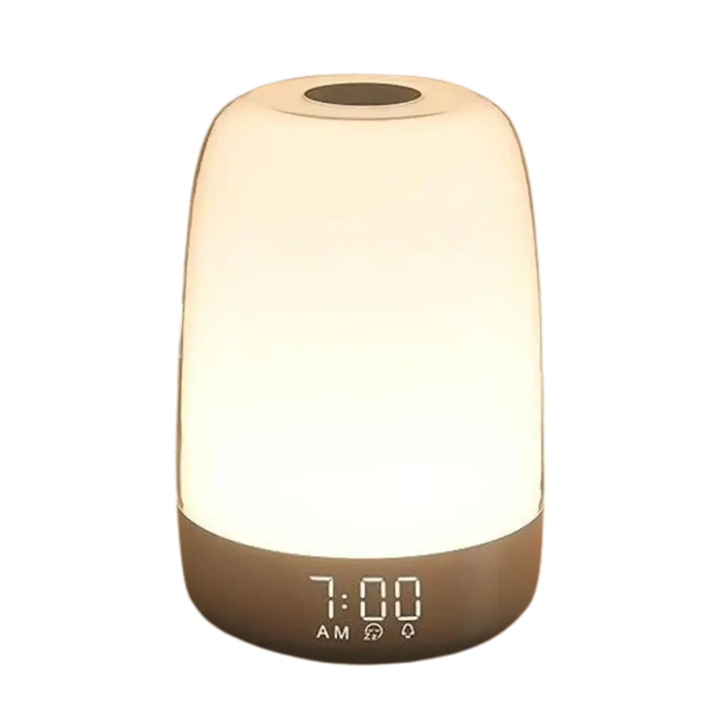 The Winshine Touch Wake Up Light blends sleek design with the best sunrise alarm clock functionality, providing a modern touch to any bedside.