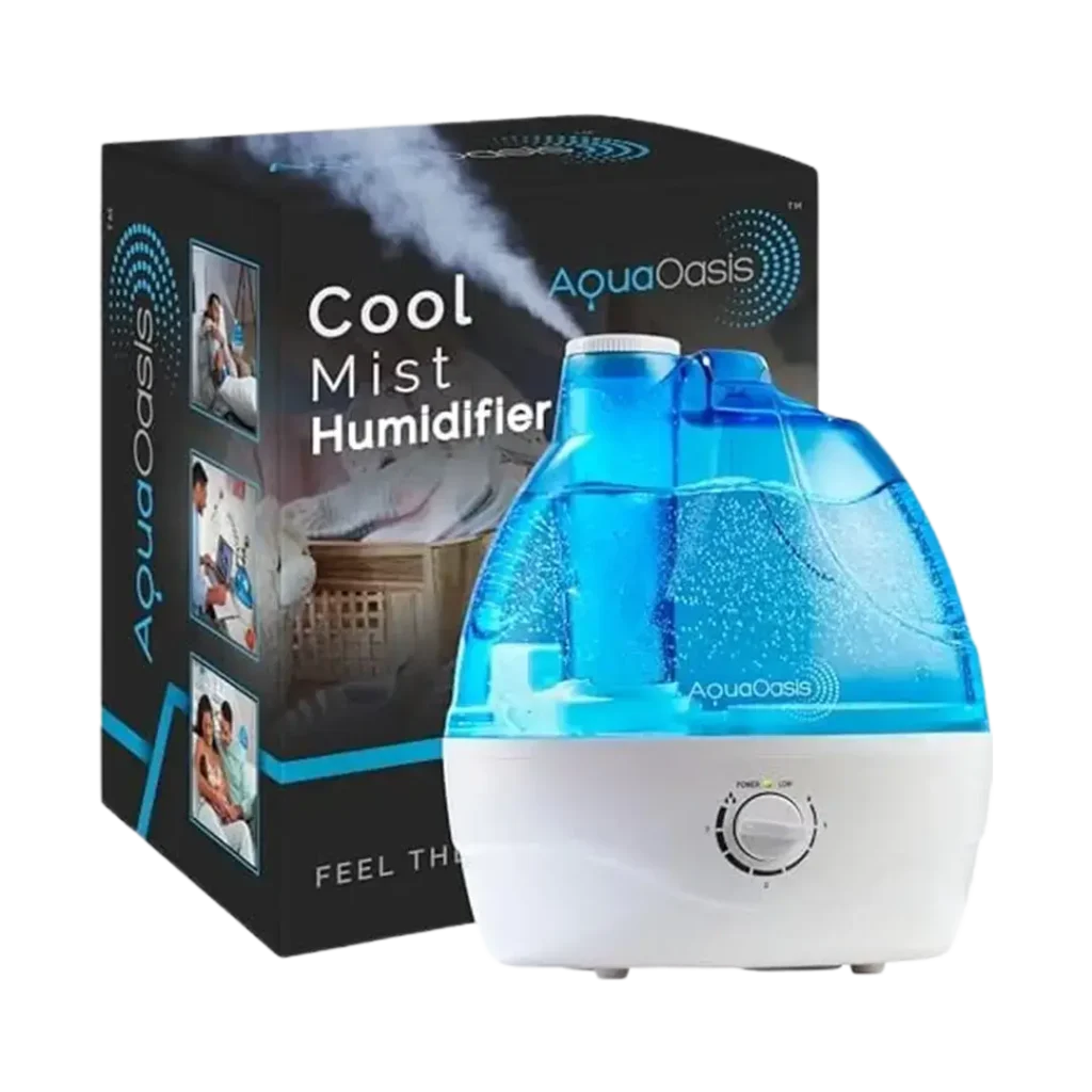 The AquaOasis Cool Mist Humidifier, one of the best humidifiers for nosebleeds, provides a soothing mist to alleviate dry indoor air.