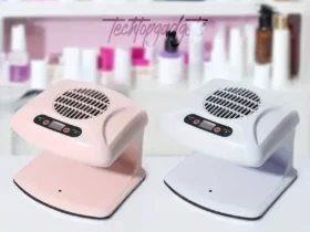 Side-by-side comparison of advanced air nail dryers in chic pink and classic white, designed for fast nail art drying.