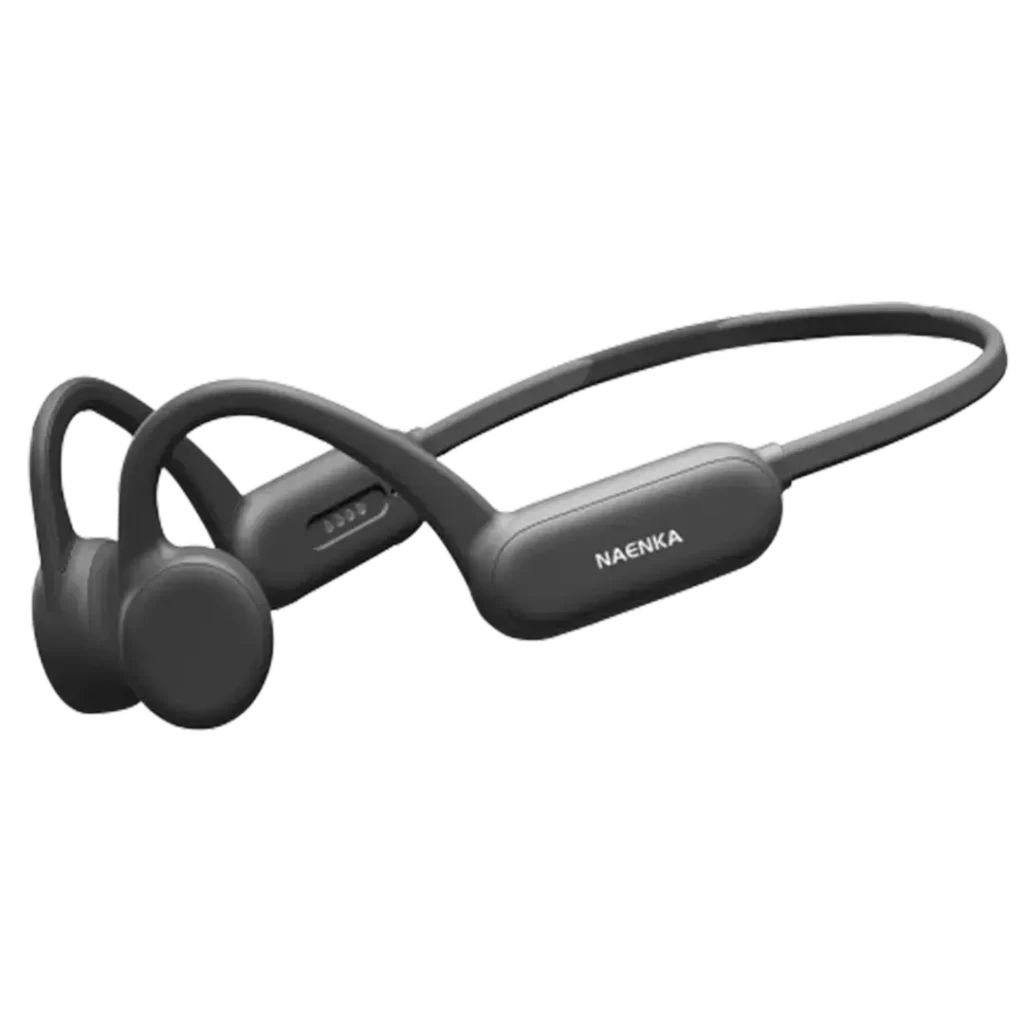 Naenka Bone Conduction Headphones with a comfortable and secure fit, equipped with a microphone for hands-free communication, ensuring an immersive audio experience with situational awareness.