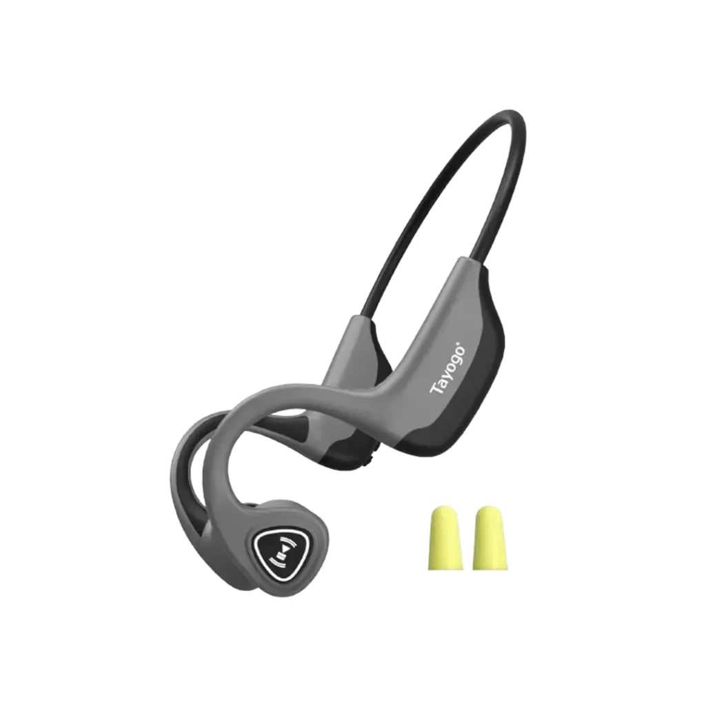 Tayogo S2 Bone Conduction Headphones with a sporty design, built-in microphone, and water-resistant features, ideal for athletes who enjoy music while staying connected and aware of their surroundings.